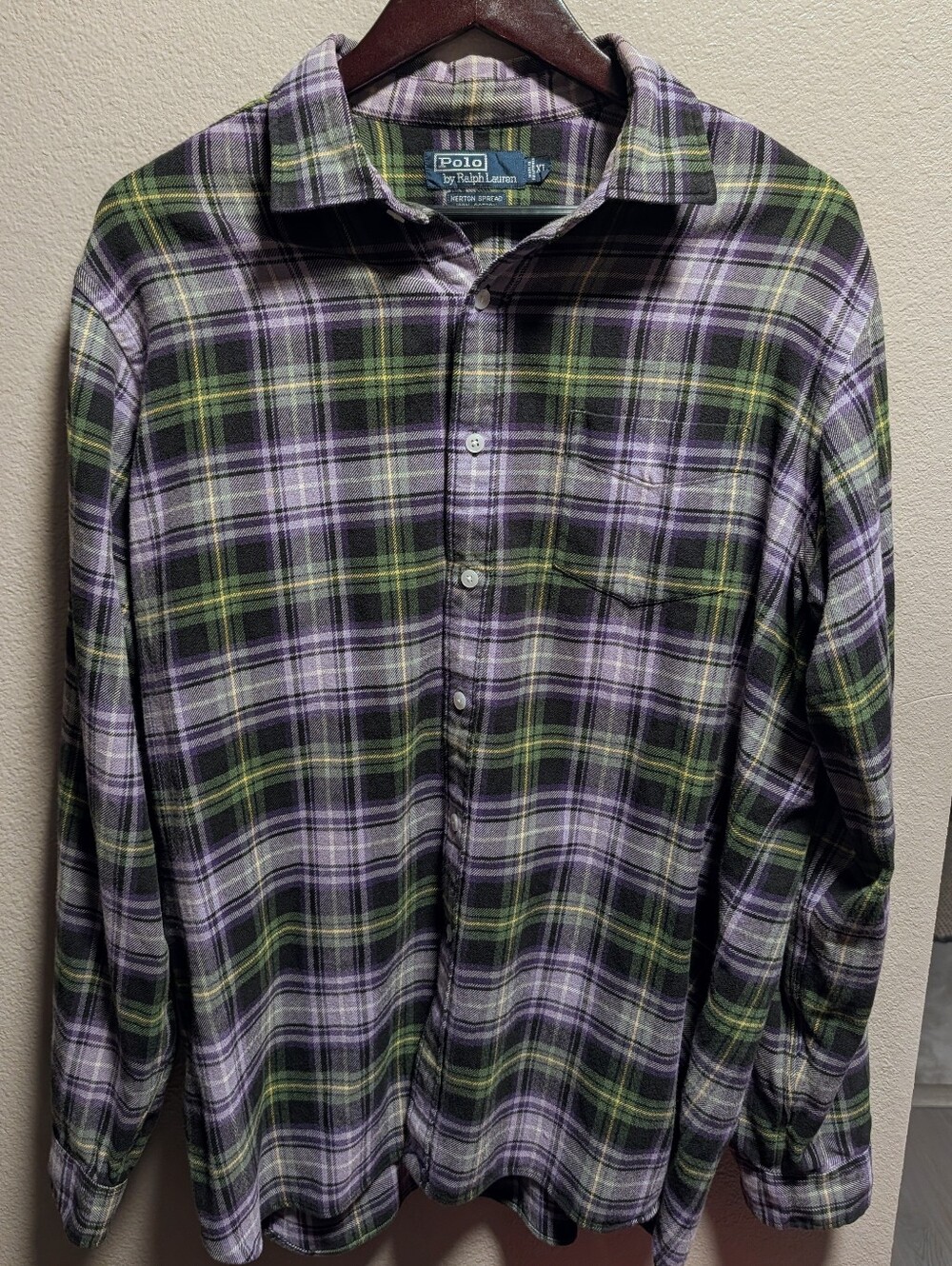 Polo Ralph Lauren Merton Spread Plaid Flannel Shirt XL Purple Green 100% Cotton